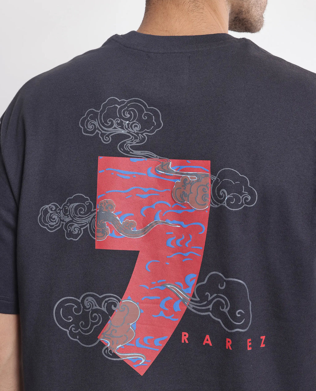 Rare Rabbit Men's Quote Dark Grey Cotton Graphic Print Oversized Fit Half Sleeve Crew Neck T-Shirt