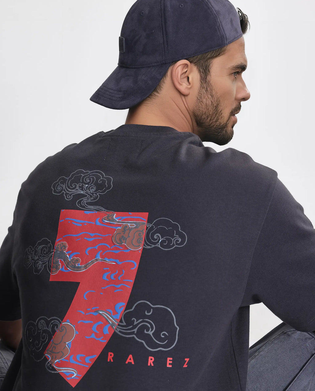 Rare Rabbit Men's Quote Dark Grey Cotton Graphic Print Oversized Fit Half Sleeve Crew Neck T-Shirt