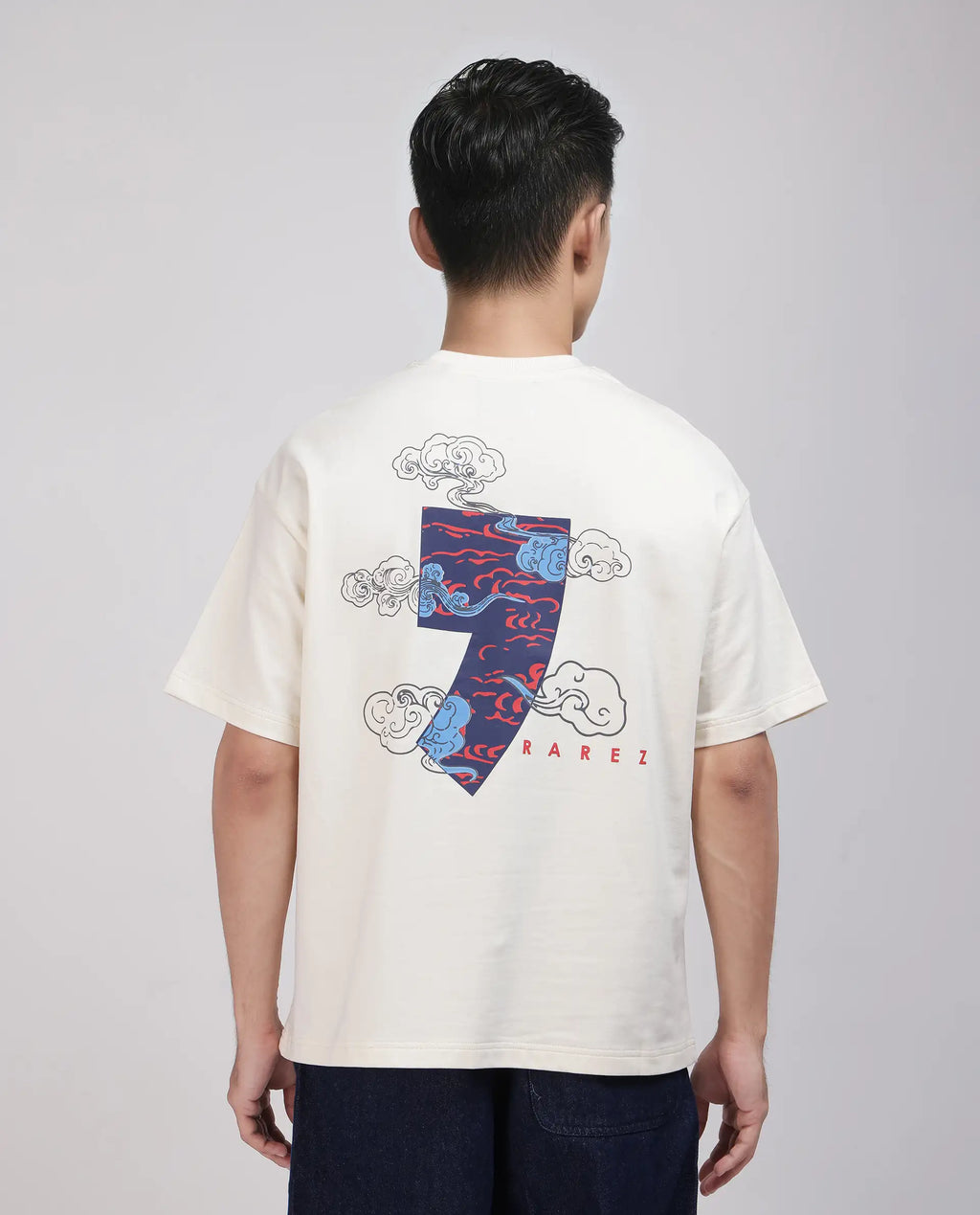 Rare Rabbit Men's Quote Off White Cotton Graphic Print Oversized Fit Half Sleeve Crew Neck T-Shirt