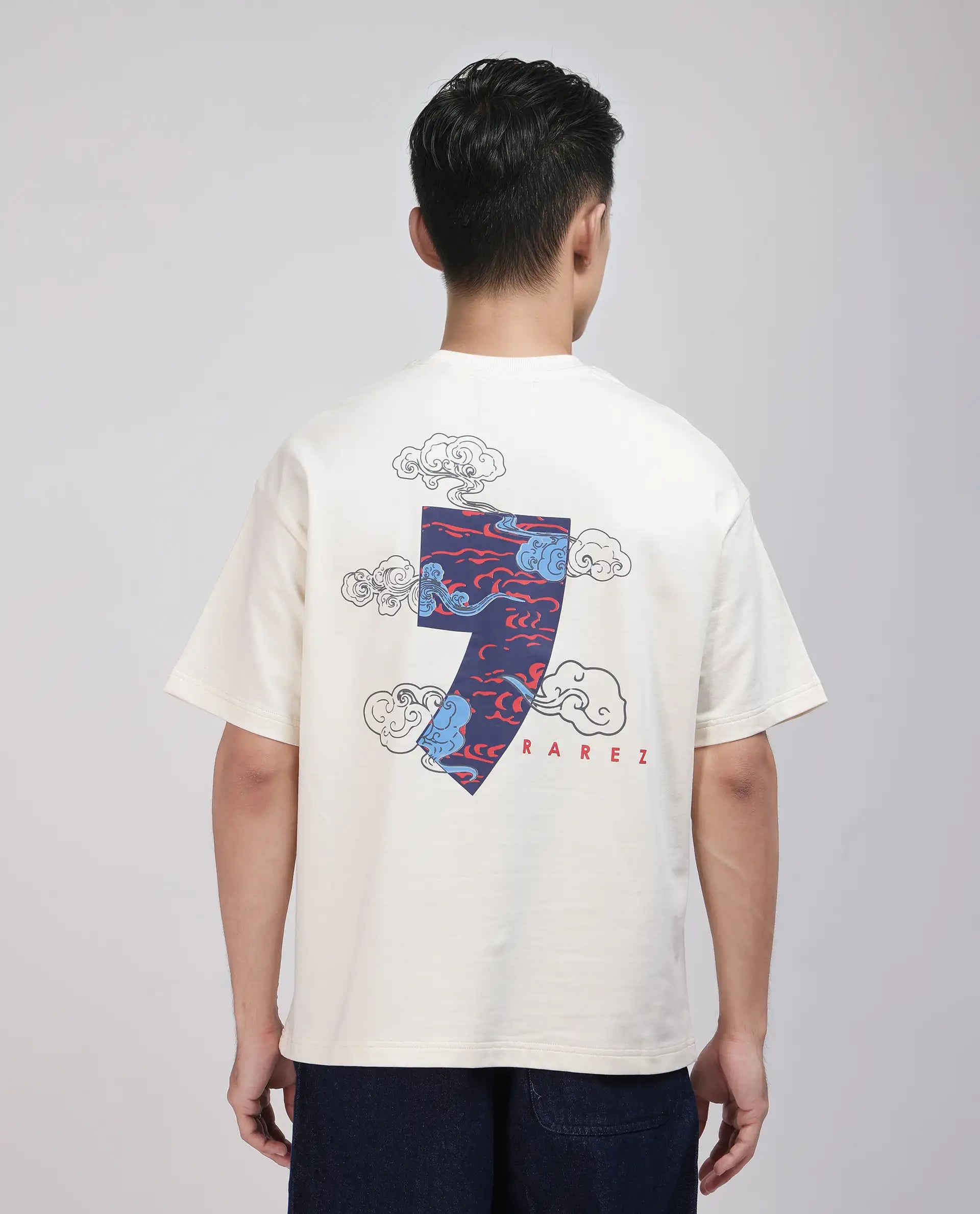 Rare Rabbit Men's Quote Off White Cotton Graphic Print Oversized Fit Half Sleeve Crew Neck T-Shirt
