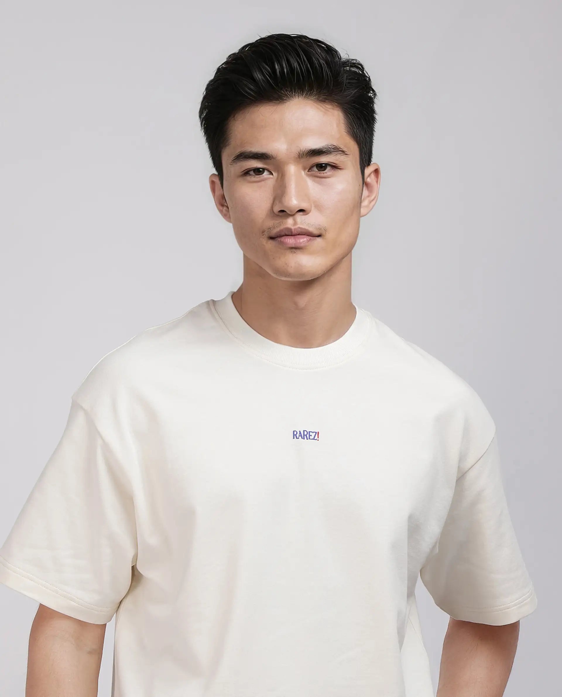 Rare Rabbit Men's Quote Off White Cotton Graphic Print Oversized Fit Half Sleeve Crew Neck T-Shirt