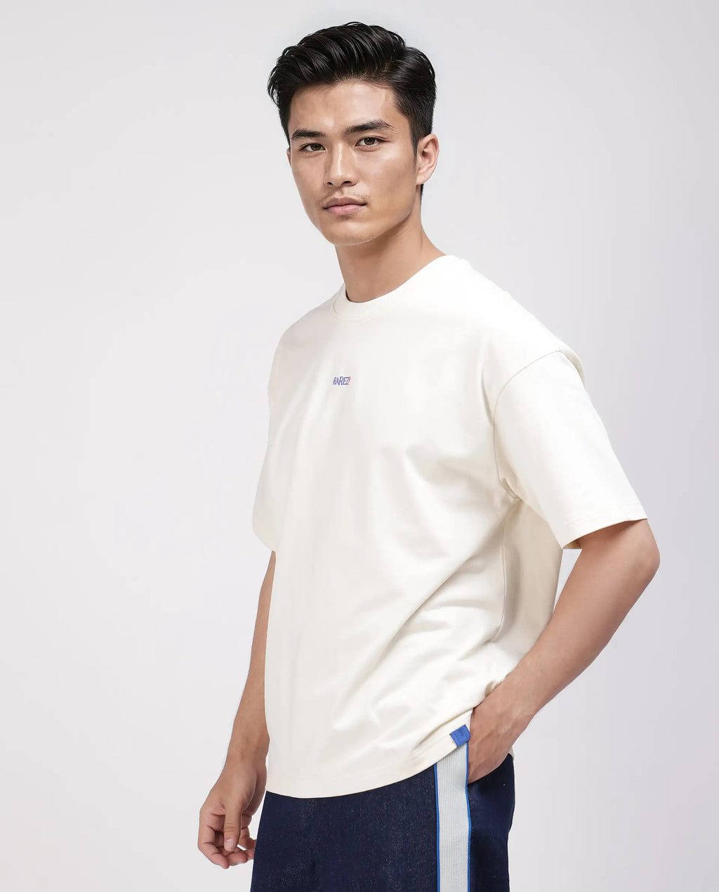 Rare Rabbit Men's Quote Off White Cotton Graphic Print Oversized Fit Half Sleeve Crew Neck T-Shirt