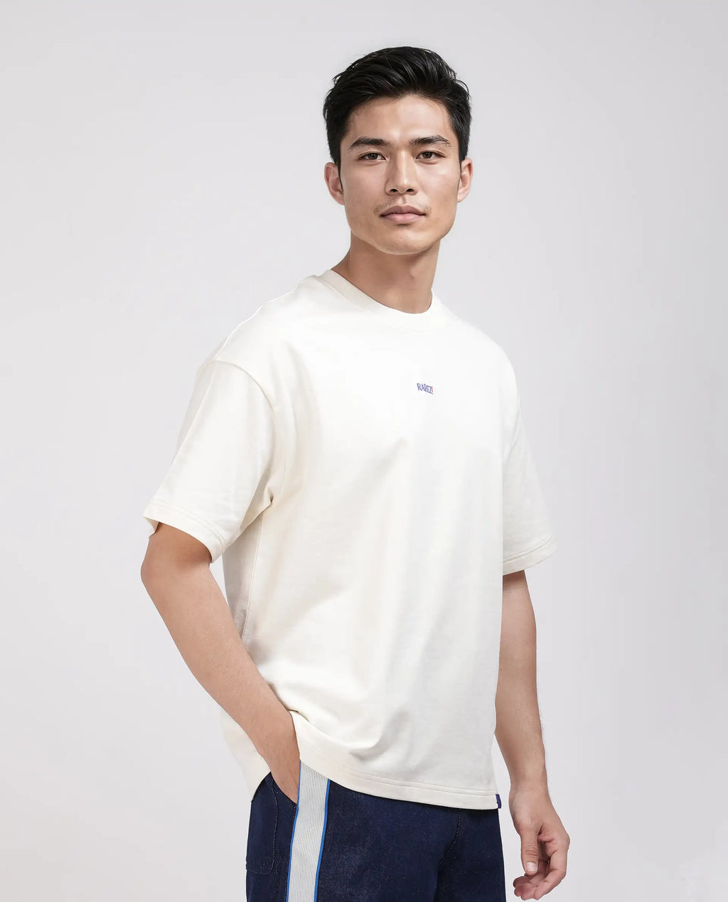 Rare Rabbit Men's Quote Off White Cotton Graphic Print Oversized Fit Half Sleeve Crew Neck T-Shirt