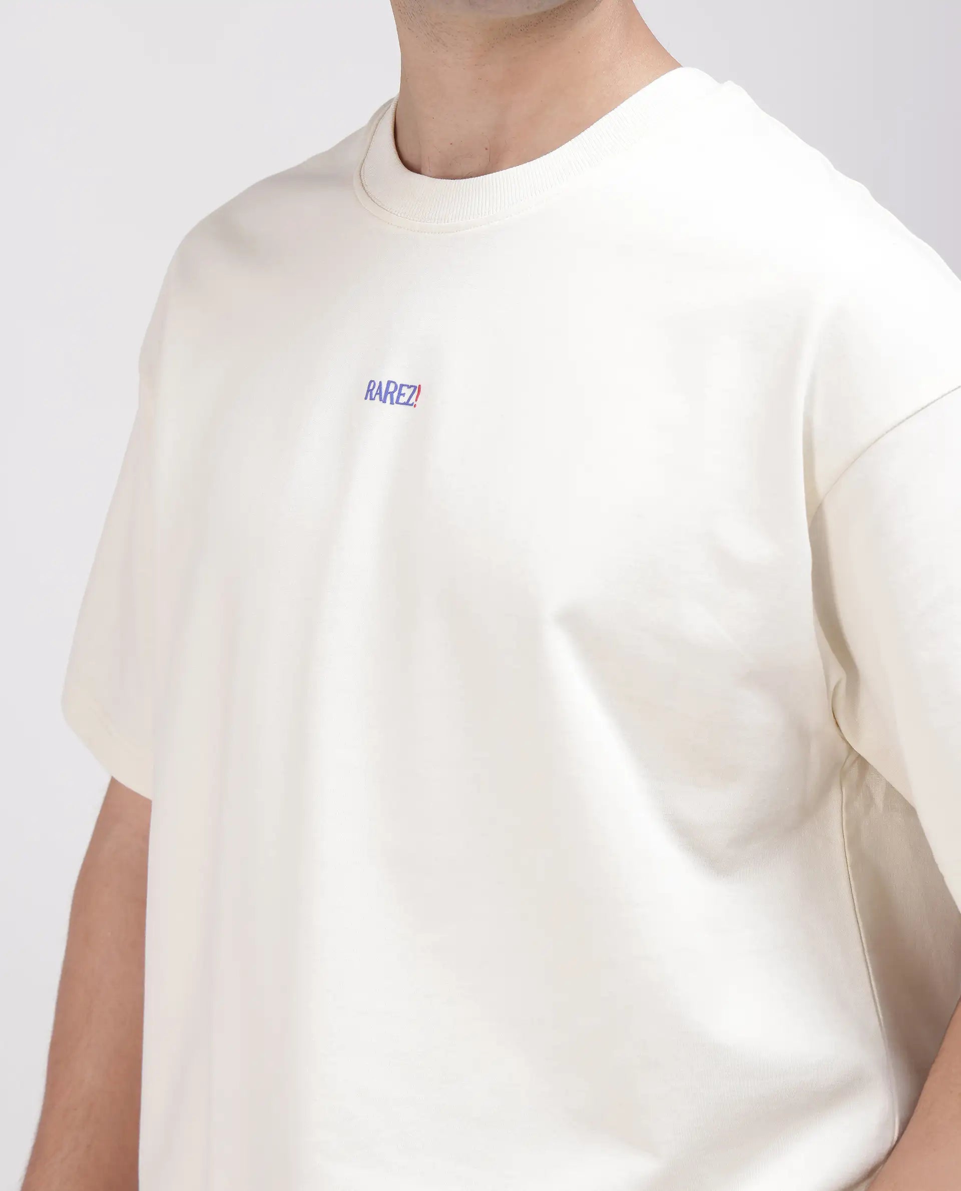 Rare Rabbit Men's Quote Off White Cotton Graphic Print Oversized Fit Half Sleeve Crew Neck T-Shirt