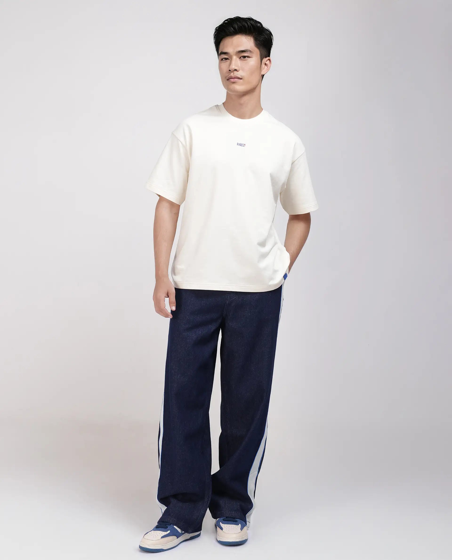 Rare Rabbit Men's Quote Off White Cotton Graphic Print Oversized Fit Half Sleeve Crew Neck T-Shirt