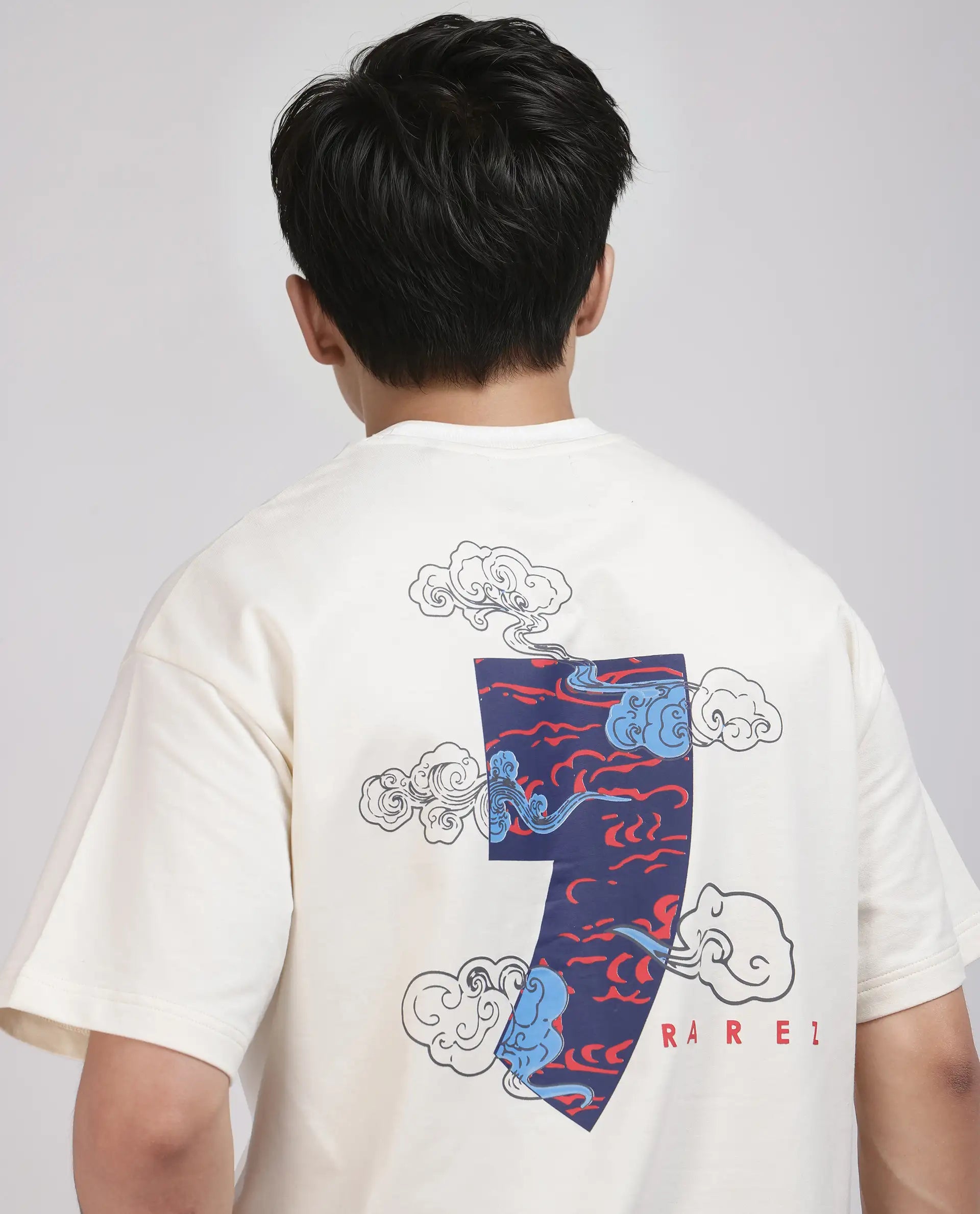 Rare Rabbit Men's Quote Off White Cotton Graphic Print Oversized Fit Half Sleeve Crew Neck T-Shirt