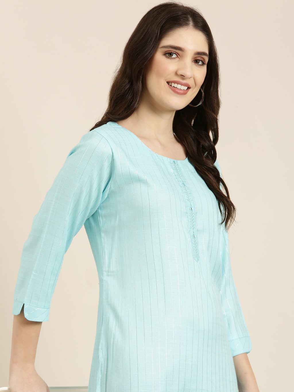 Women's Blue Striped Straight Kurta