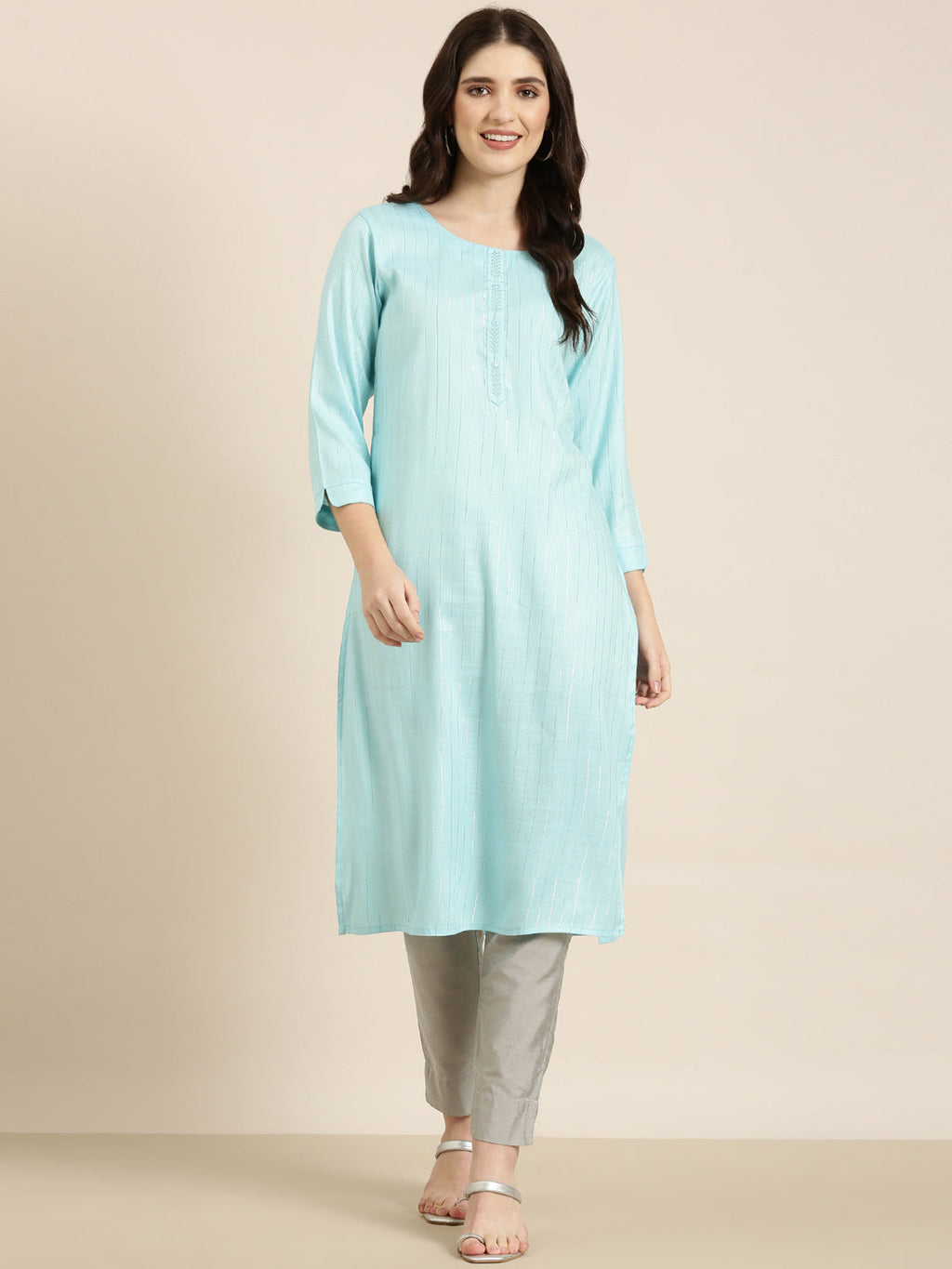Women's Blue Striped Straight Kurta