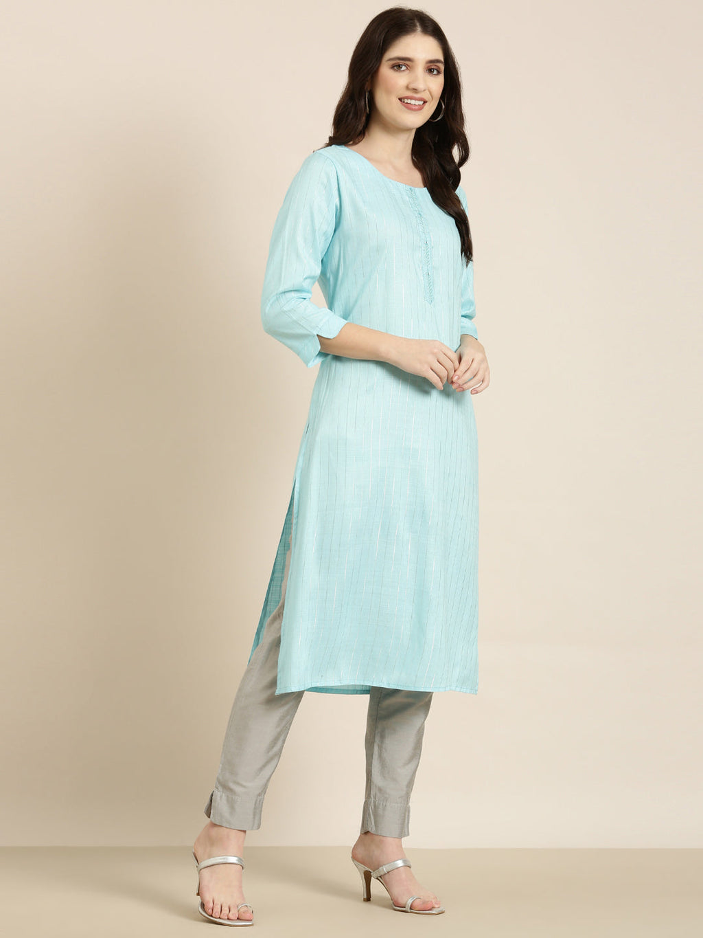 Women's Blue Striped Straight Kurta