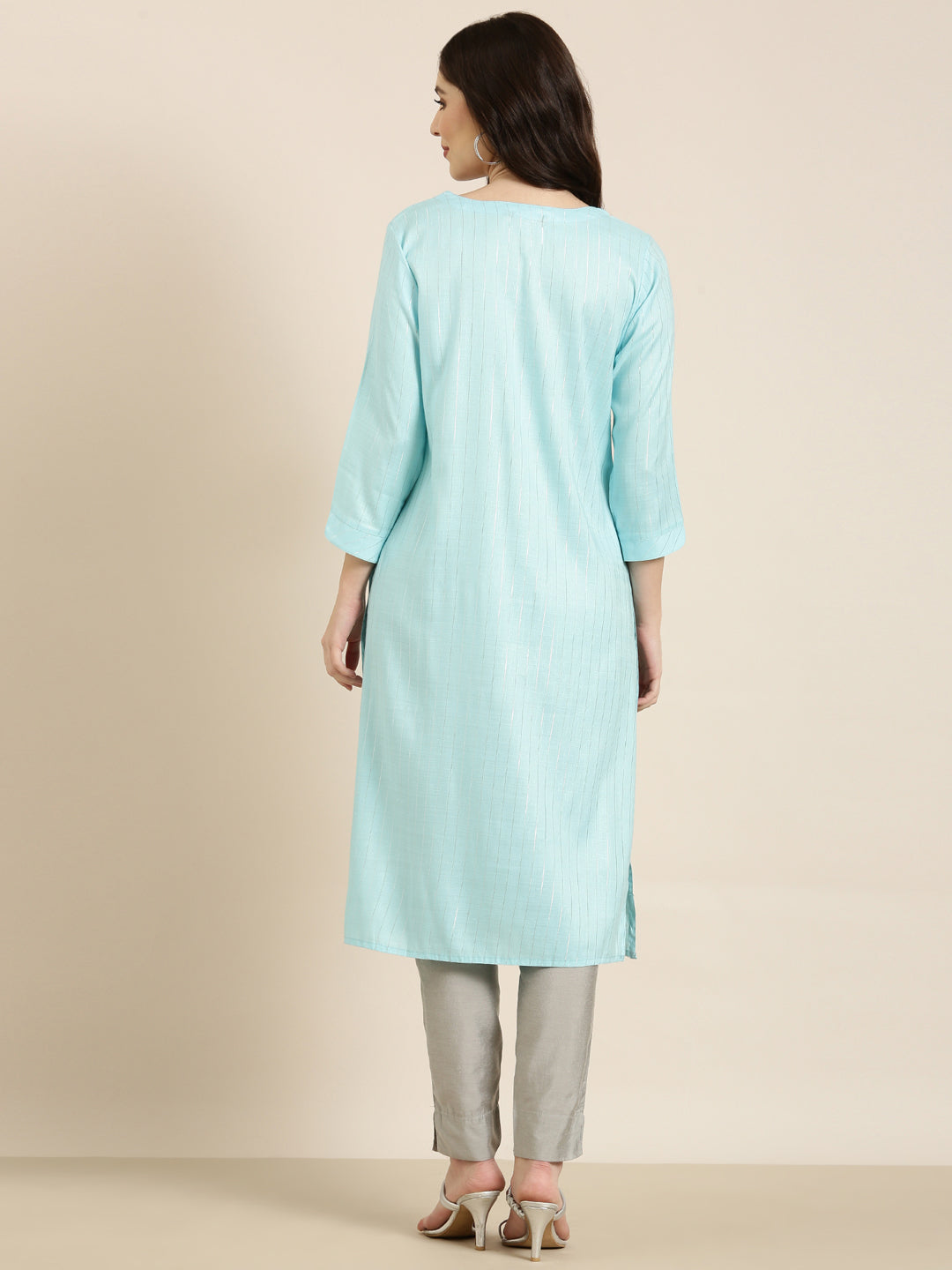 Women's Blue Striped Straight Kurta
