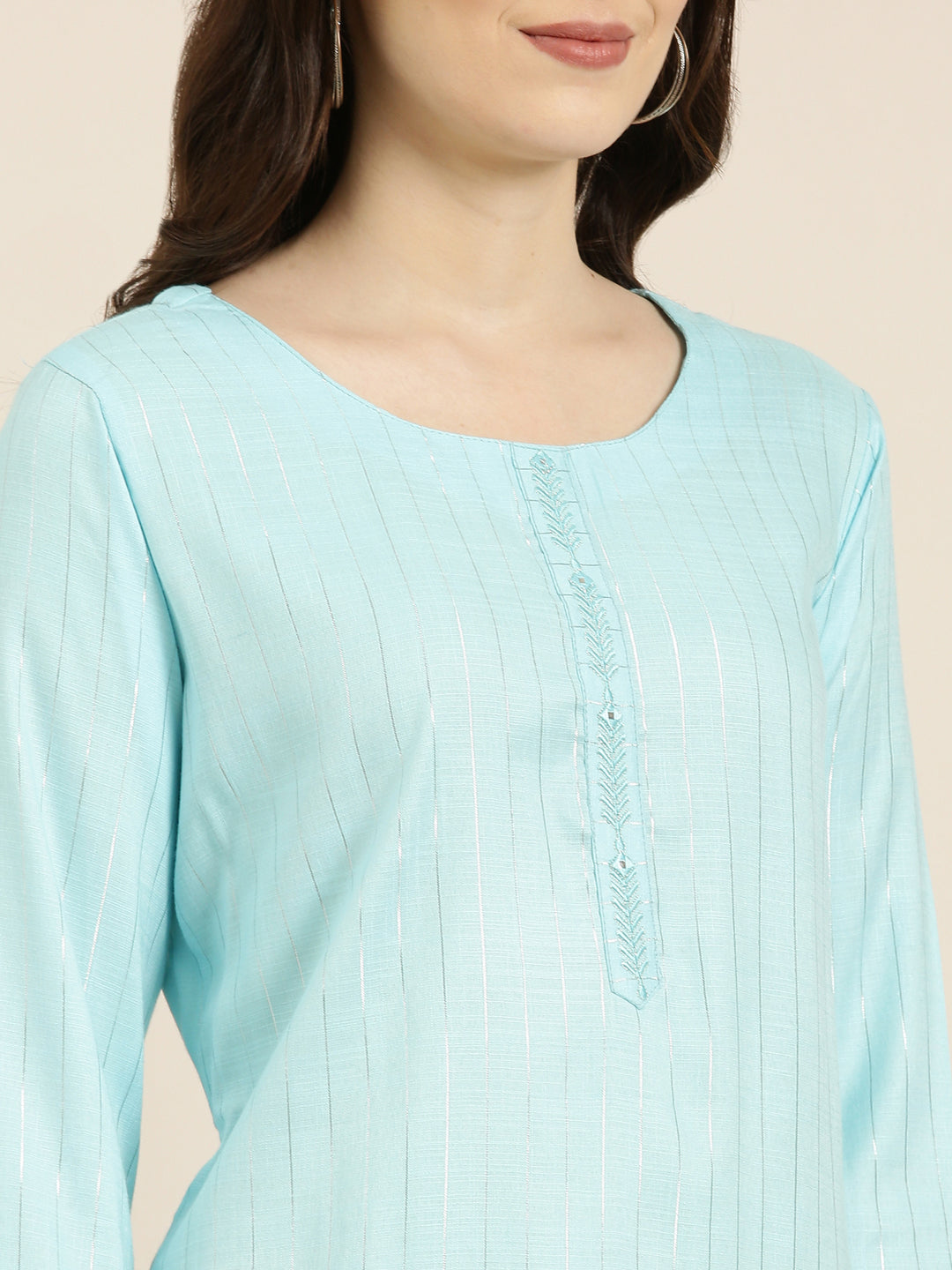 Women's Blue Striped Straight Kurta