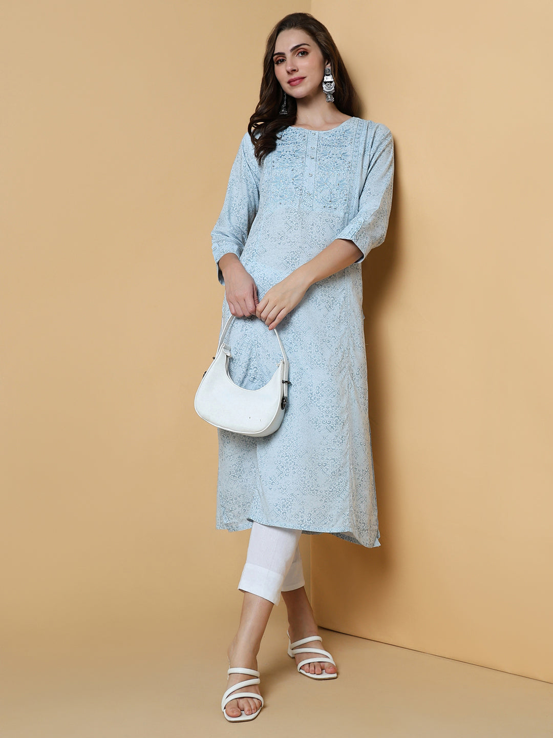 Women's Blue Graphic Straight Kurta