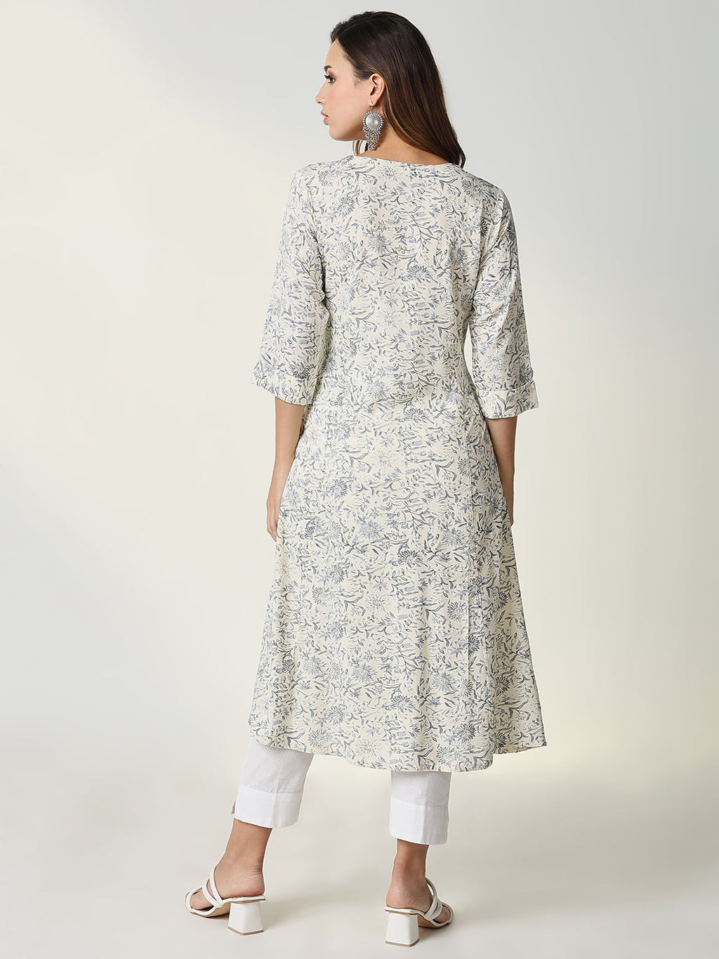 Women's Cream Floral A-Line Kurta