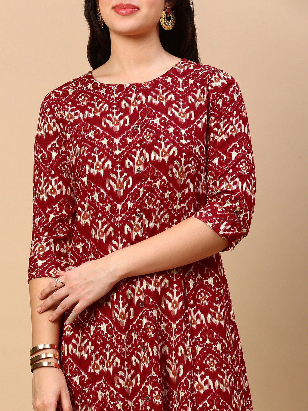 Women's Red Graphic A Line Kurta