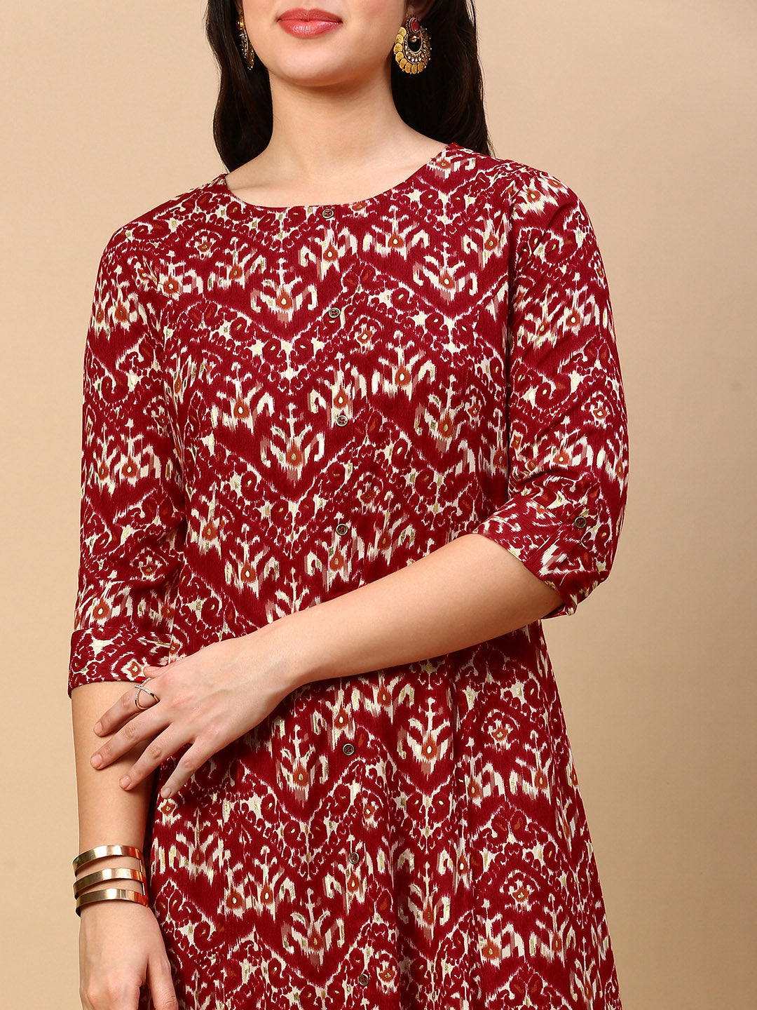 Women's Red Graphic A Line Kurta