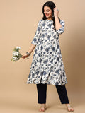 Women's White Floral Straight Kurta