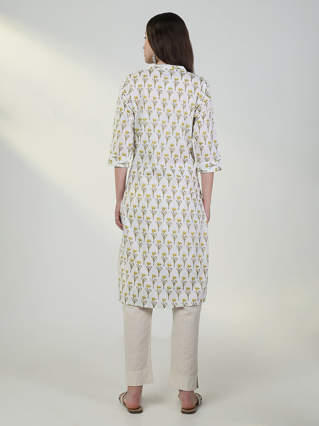 Women's Cream Floral Straight Kurta