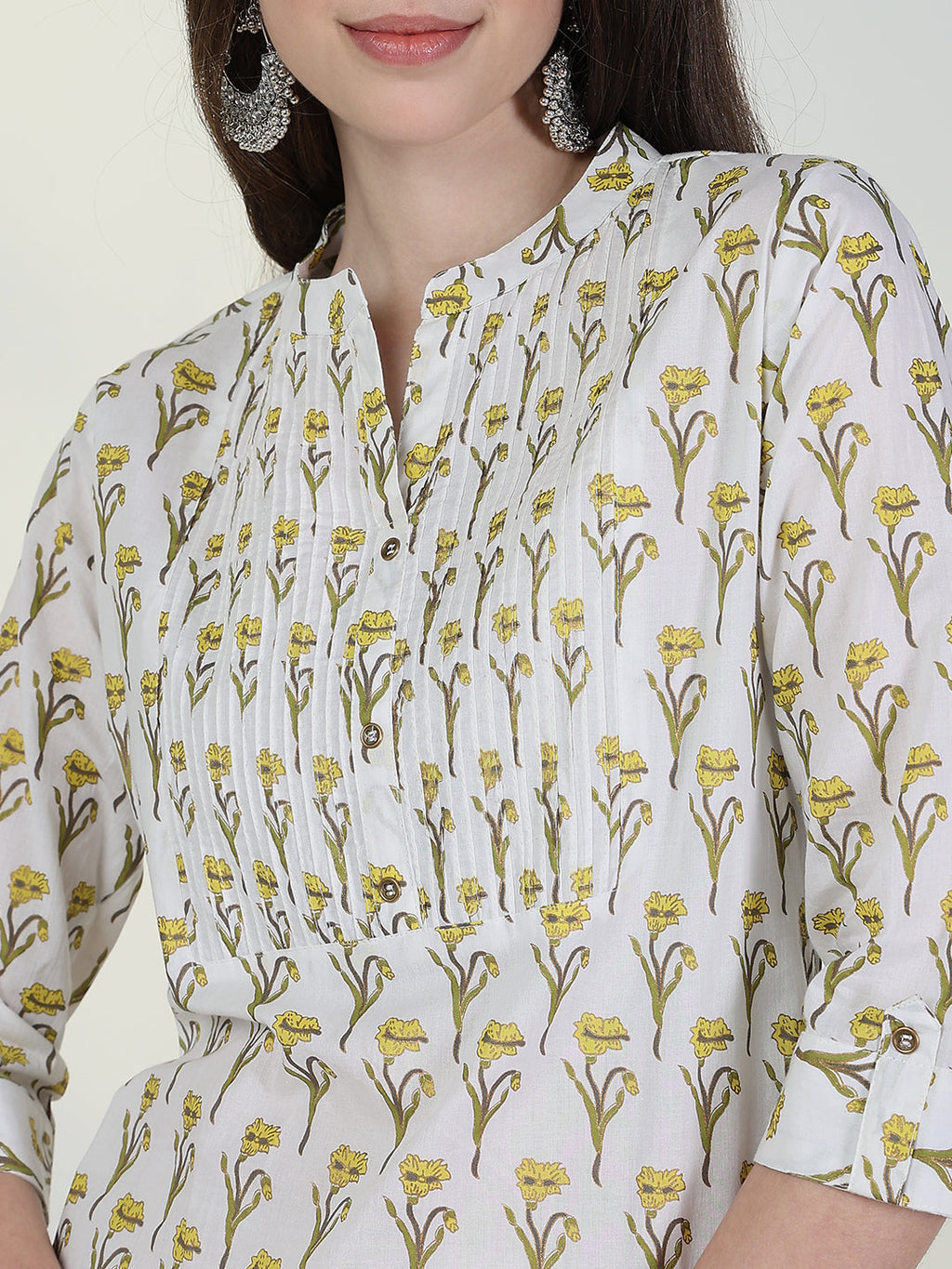 Women's Cream Floral Straight Kurta