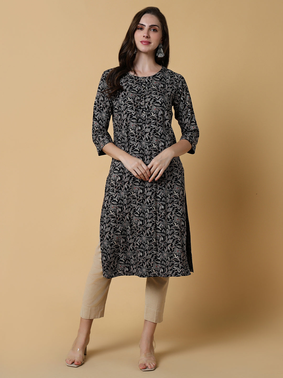 Women's Black Printed Graphic Straight Kurta