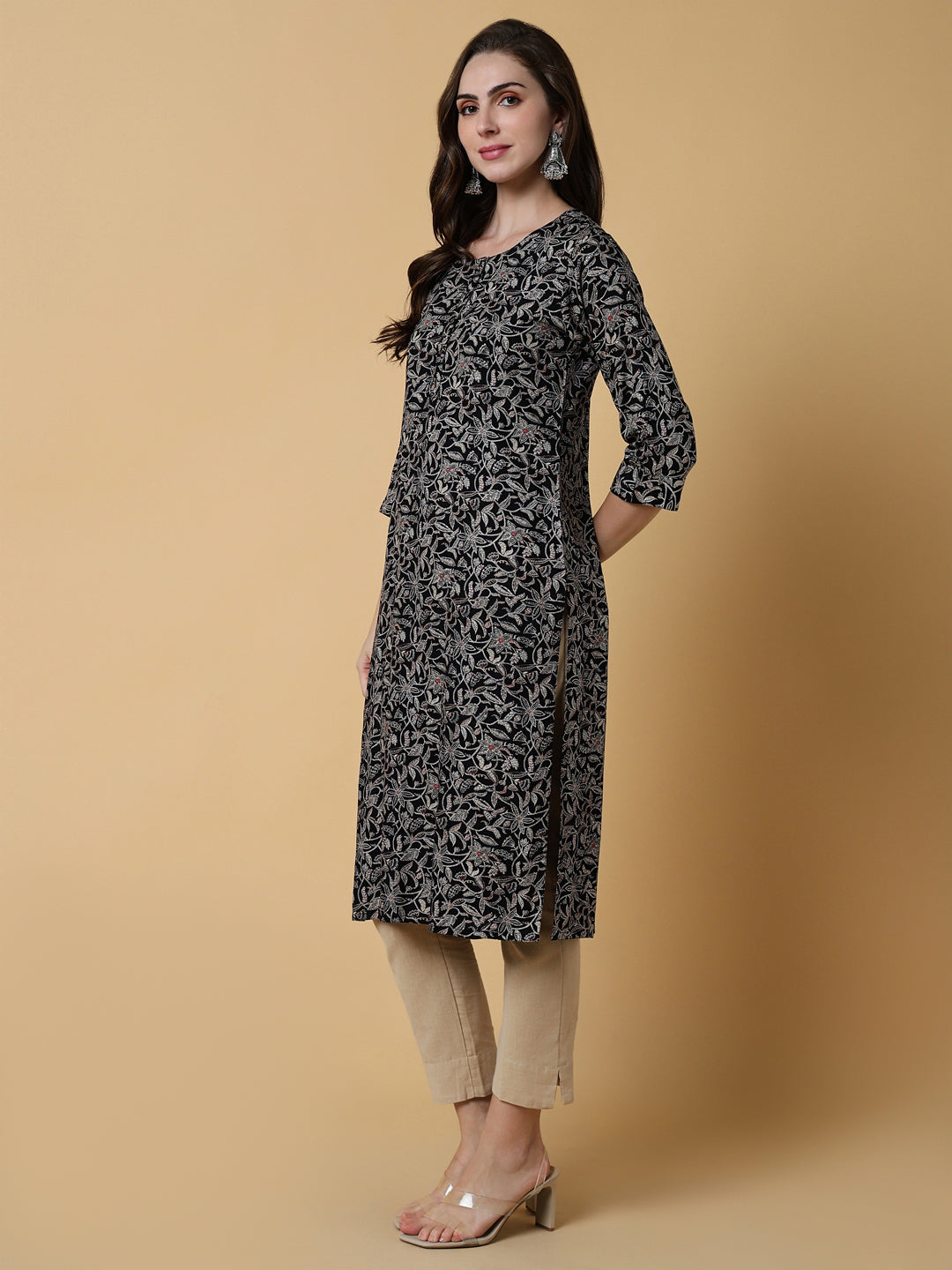 Women's Black Printed Graphic Straight Kurta