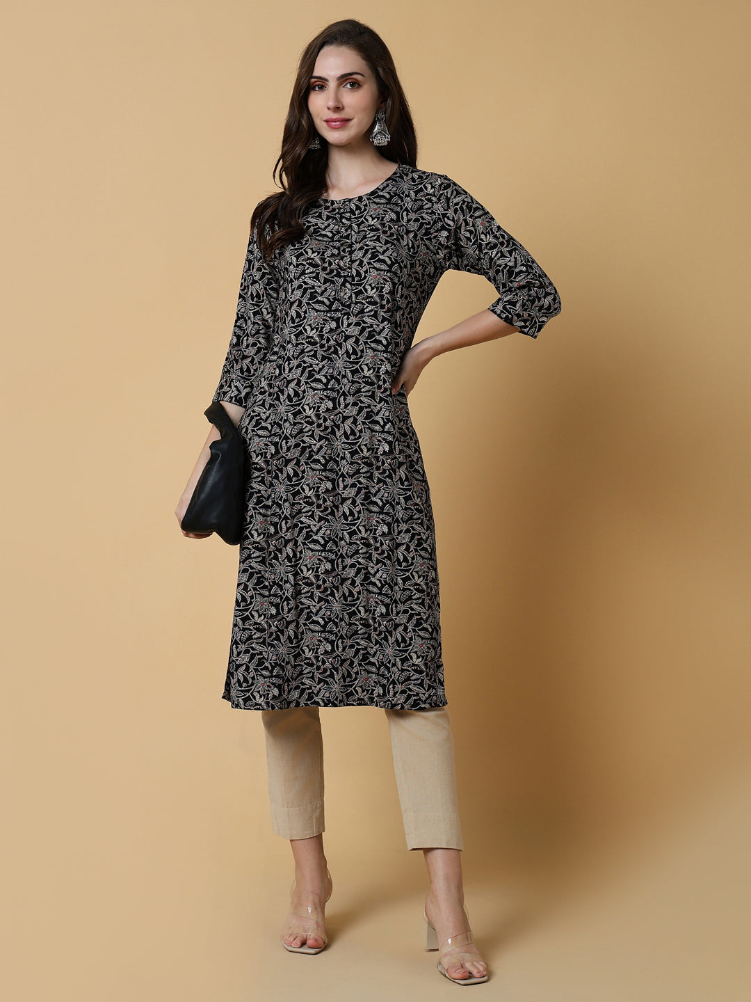 Women's Black Printed Graphic Straight Kurta