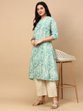 Women's Green Floral A Line Kurta