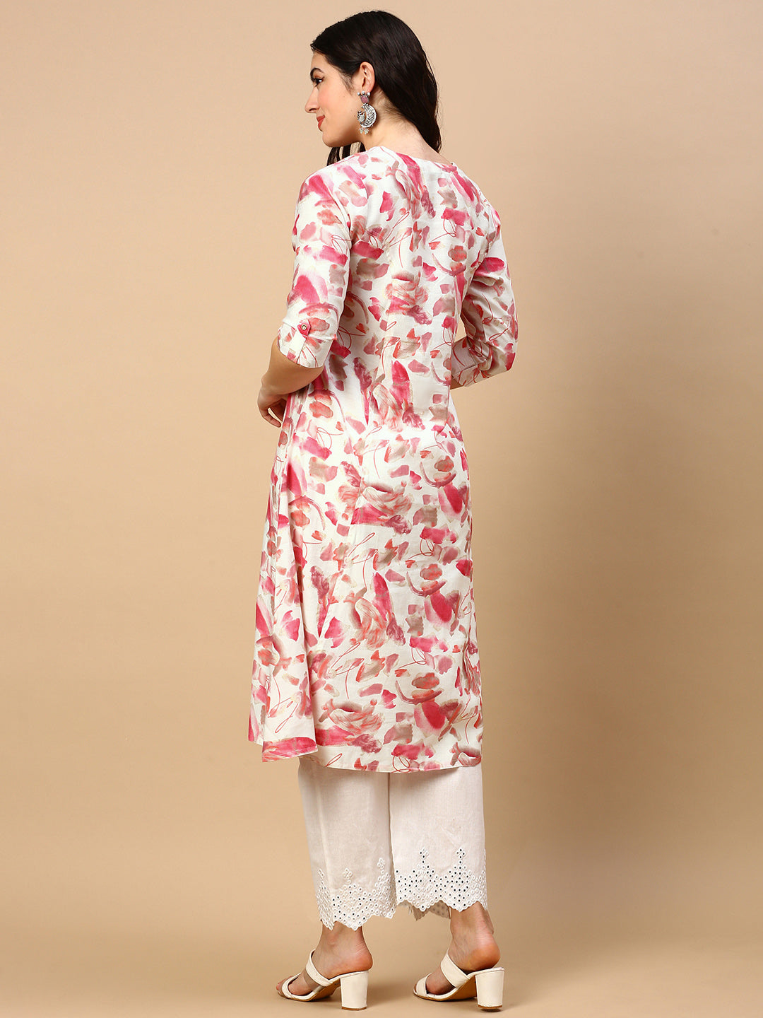 Women's Pink Floral A Line Kurta