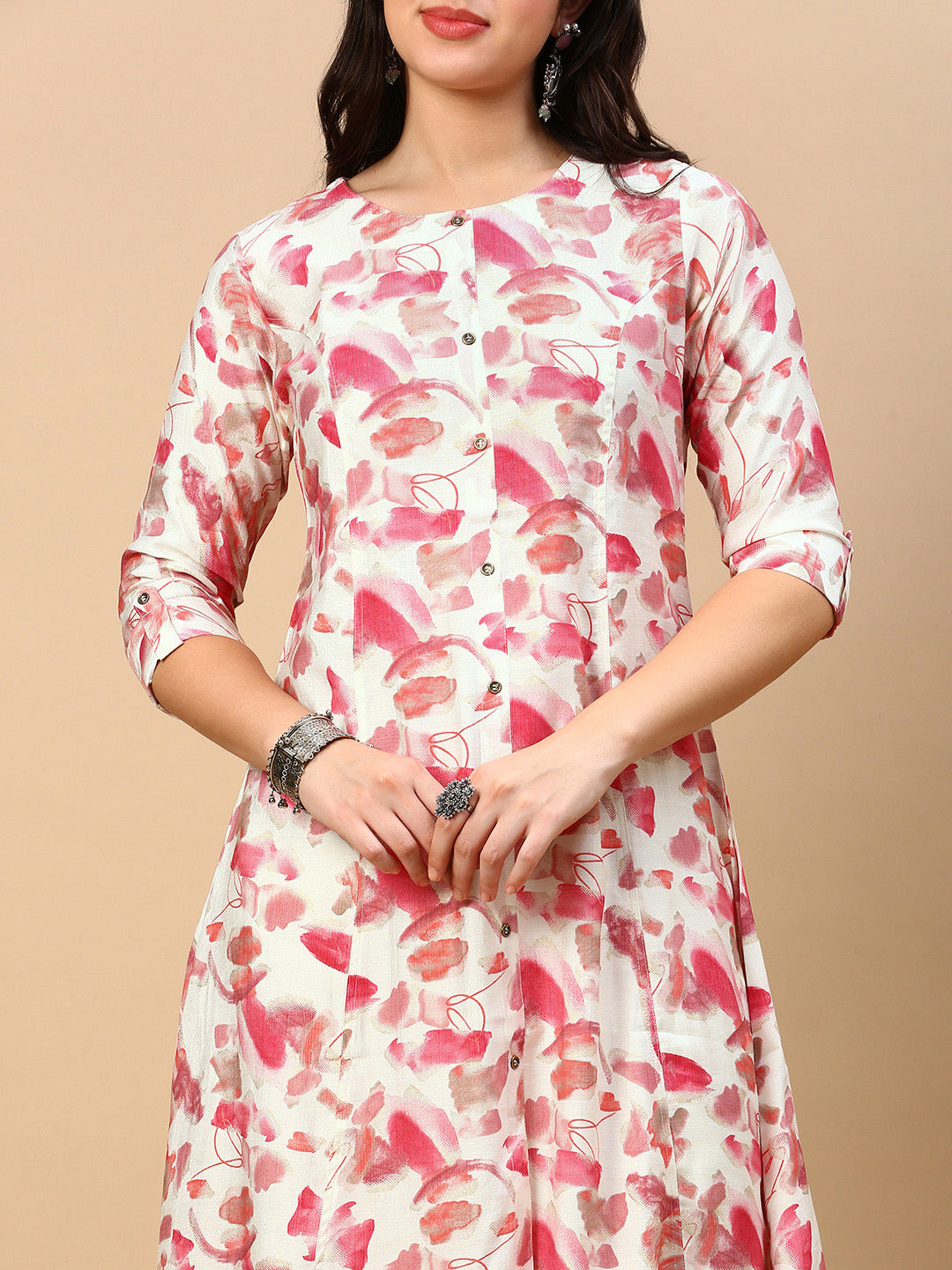 Women's Pink Floral A Line Kurta
