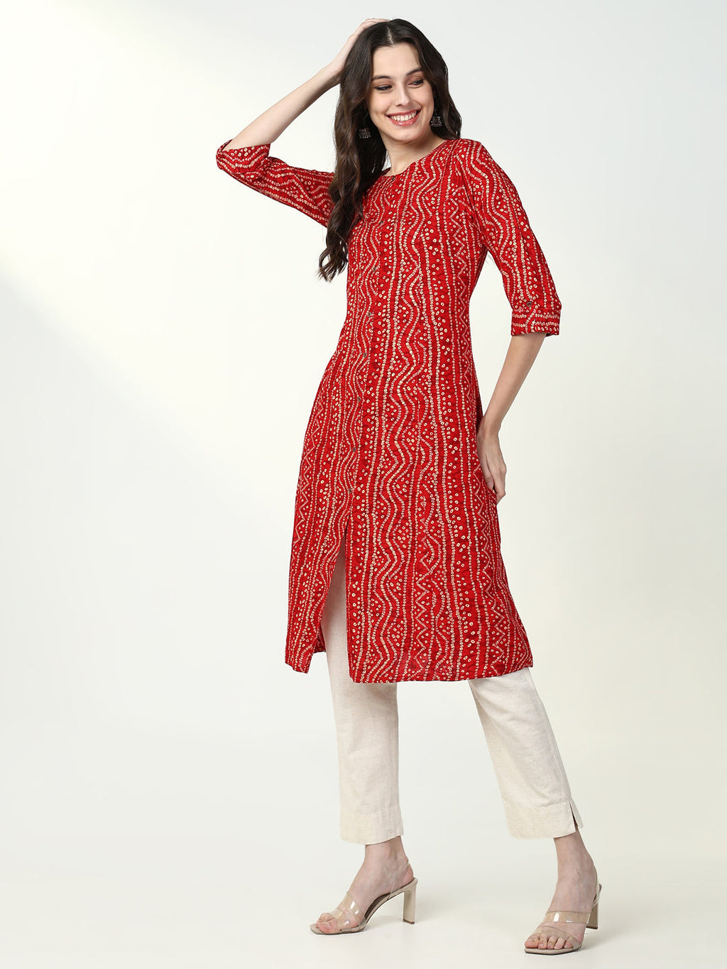Women's Red Bandhani A Line Kurta