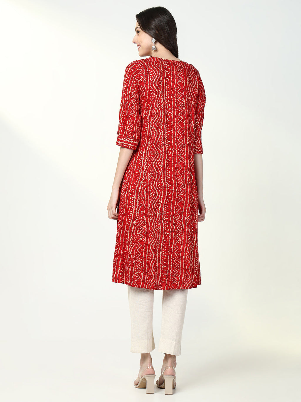 Women's Red Bandhani A Line Kurta