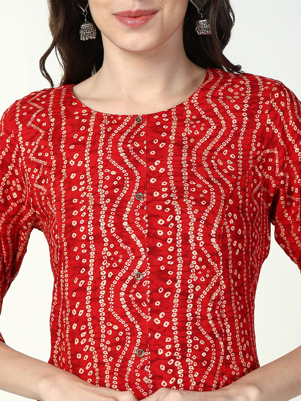 Women's Red Bandhani A Line Kurta