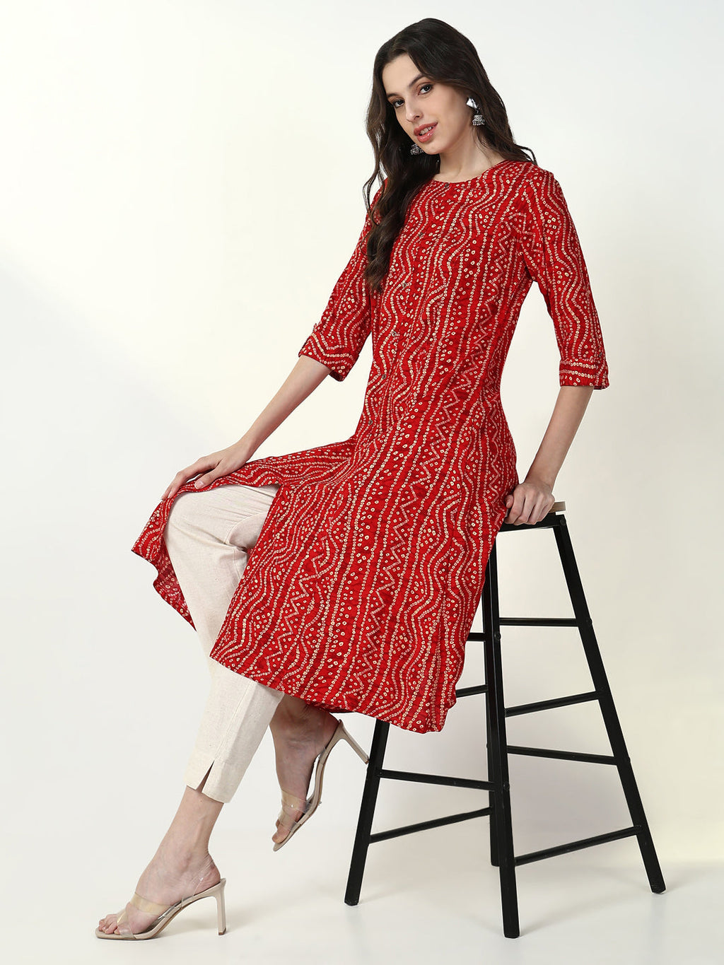 Women's Red Bandhani A Line Kurta