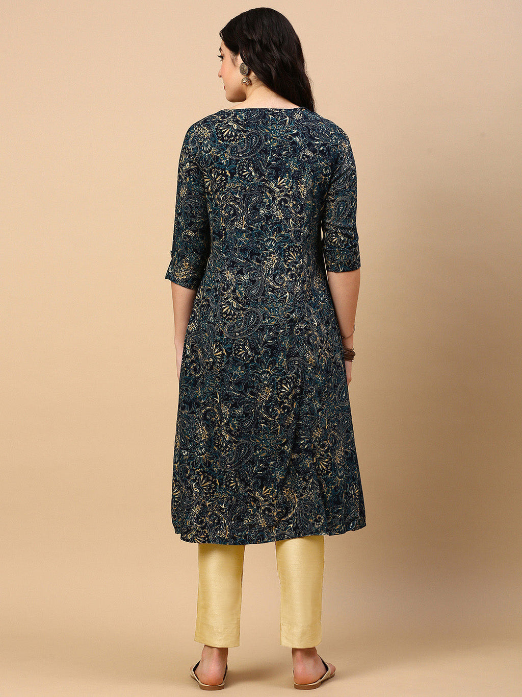 Women's Teal Graphic A Line Kurta