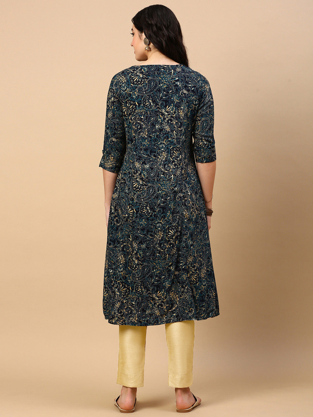 Women's Teal Graphic A Line Kurta