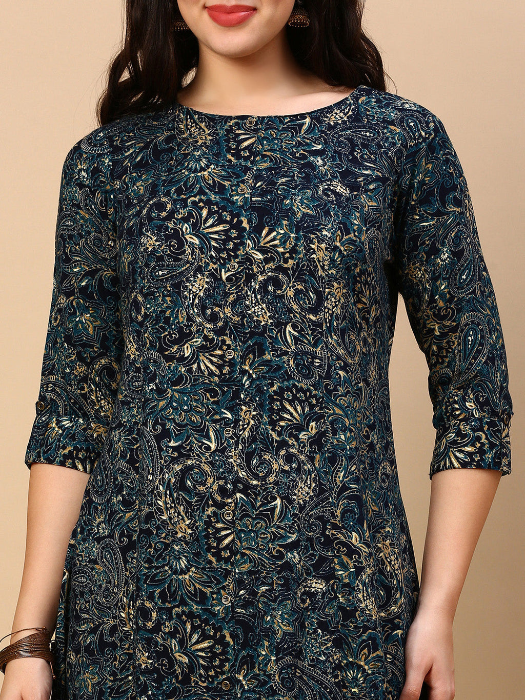 Women's Teal Graphic A Line Kurta