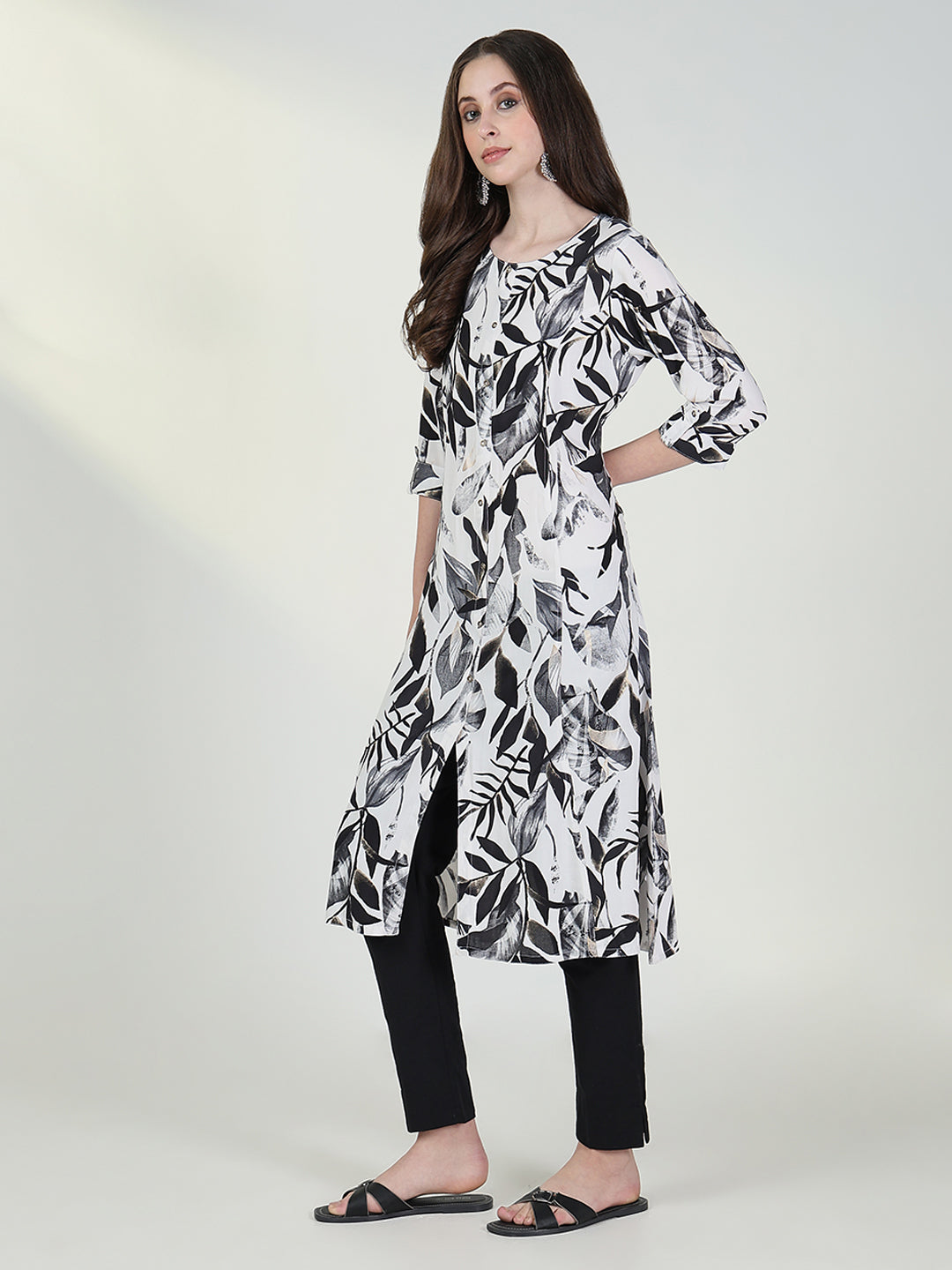 Women's White Floral A Line Kurta