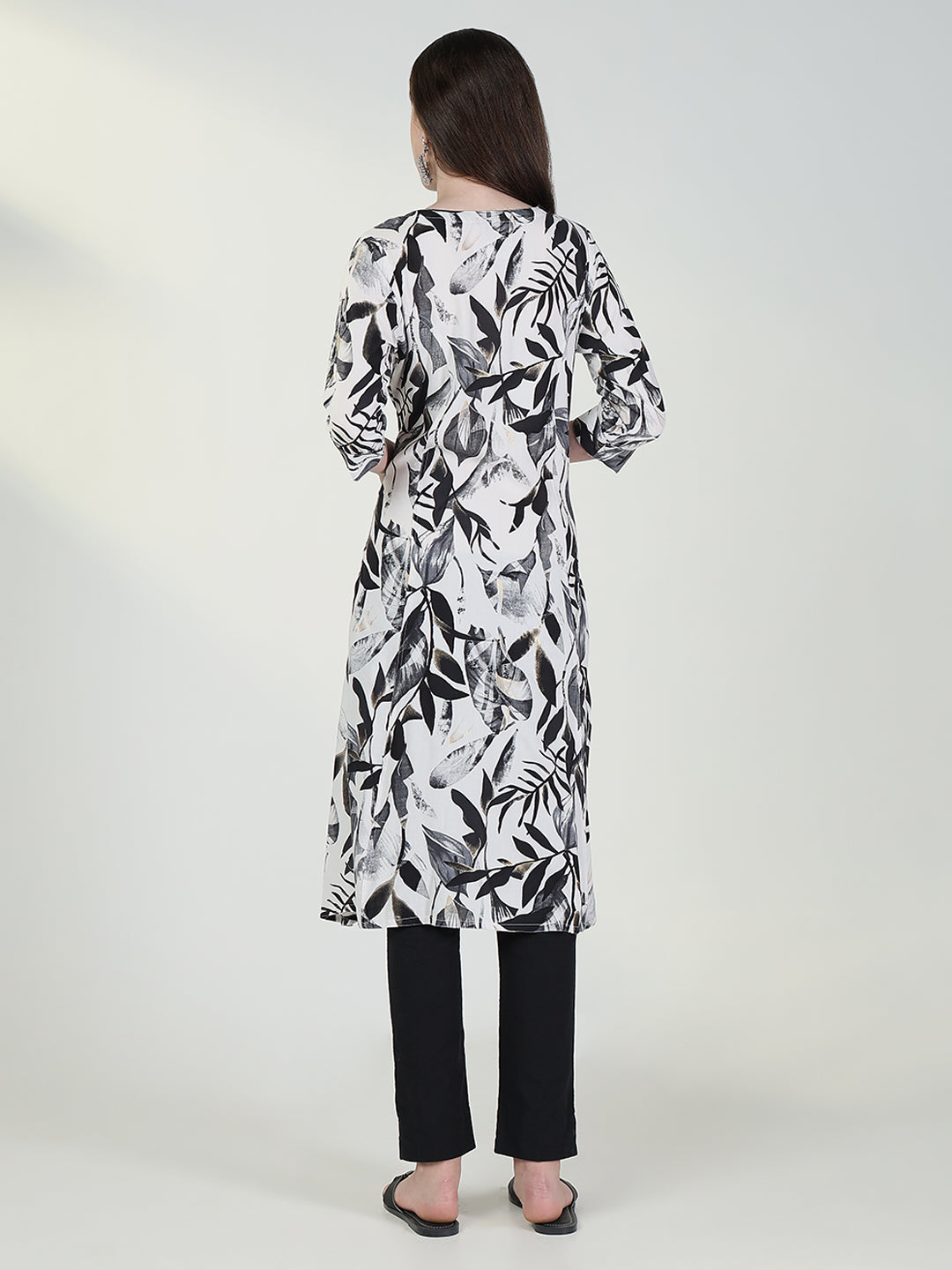 Women's White Floral A Line Kurta