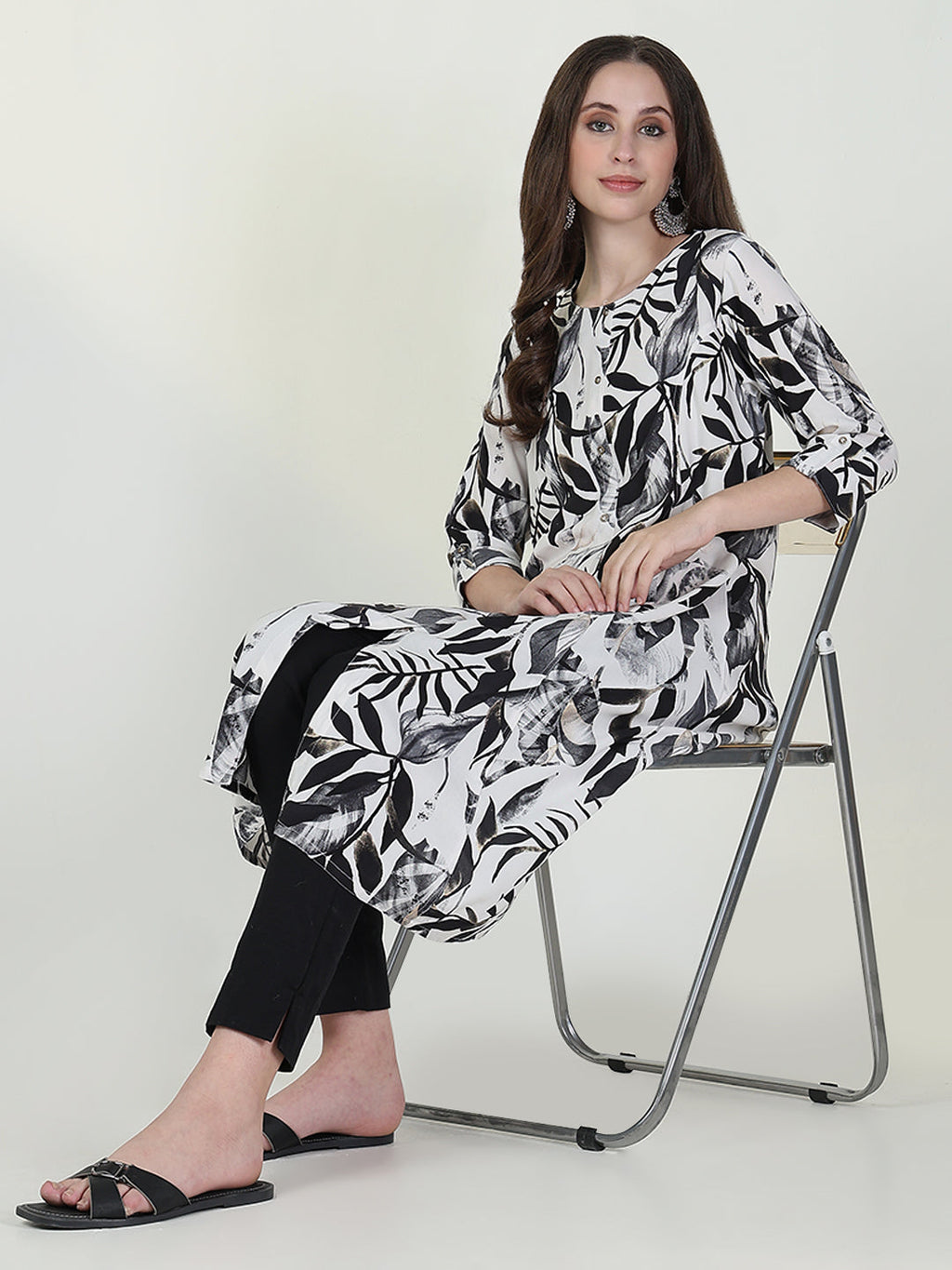 Women's White Floral A Line Kurta