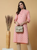 Women's Pink Floral Straight Kurta