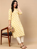 Women's Yellow Graphic Straight Kurta