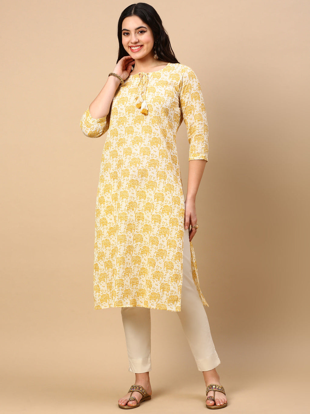Women's Yellow Graphic Straight Kurta