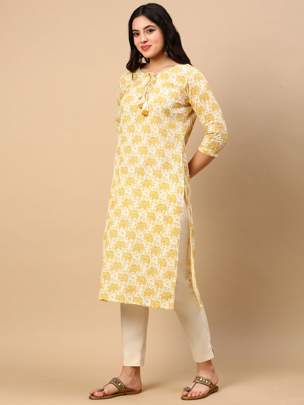 Women's Yellow Graphic Straight Kurta