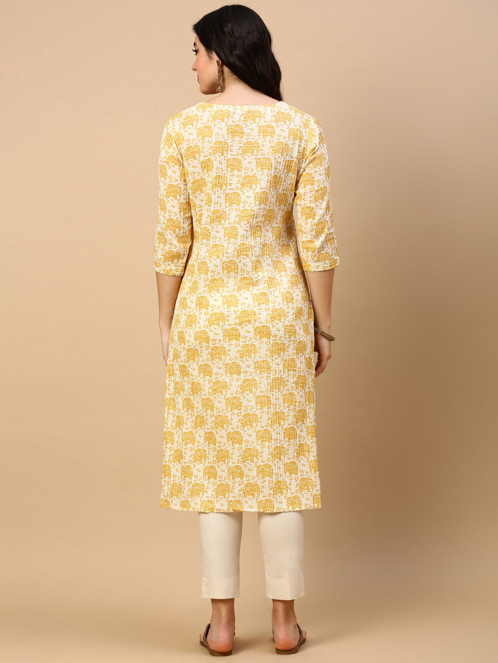 Women's Yellow Graphic Straight Kurta