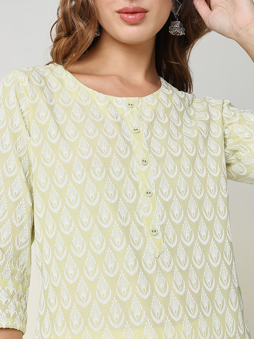 Women's Yellow Embroidered Straight Kurta