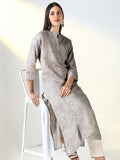 Women's Grey Ethnic Motifs A Line Kurta
