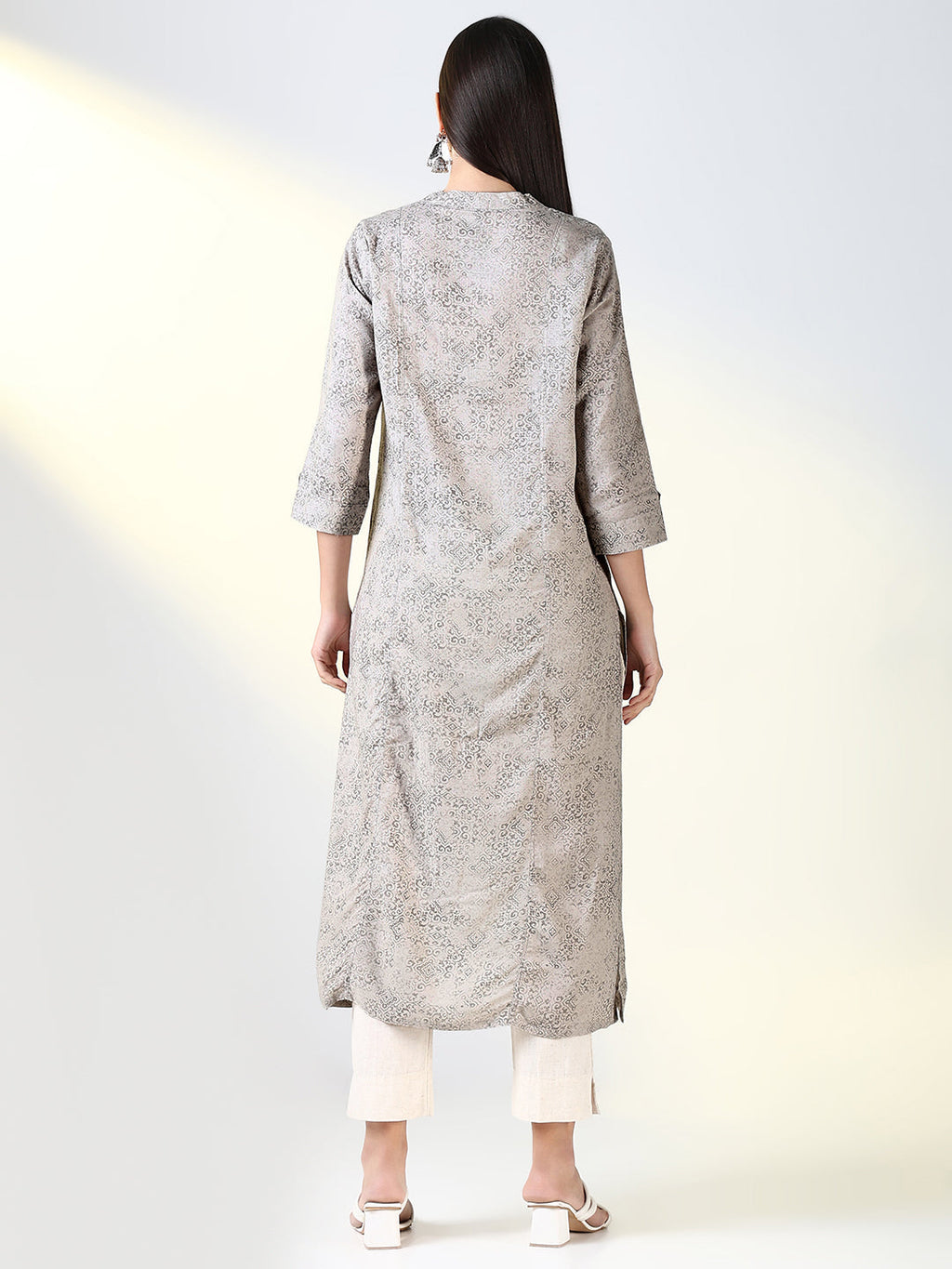 Women's Grey Ethnic Motifs A Line Kurta