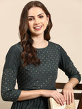 Women's Teal Tiered Brocade Anarkali Kurta