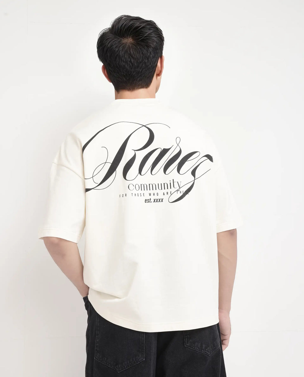 Rare Rabbit Men's Rano Off White Cotton Graphic Print Oversized Fit Half Sleeve Crew Neck T-Shirt