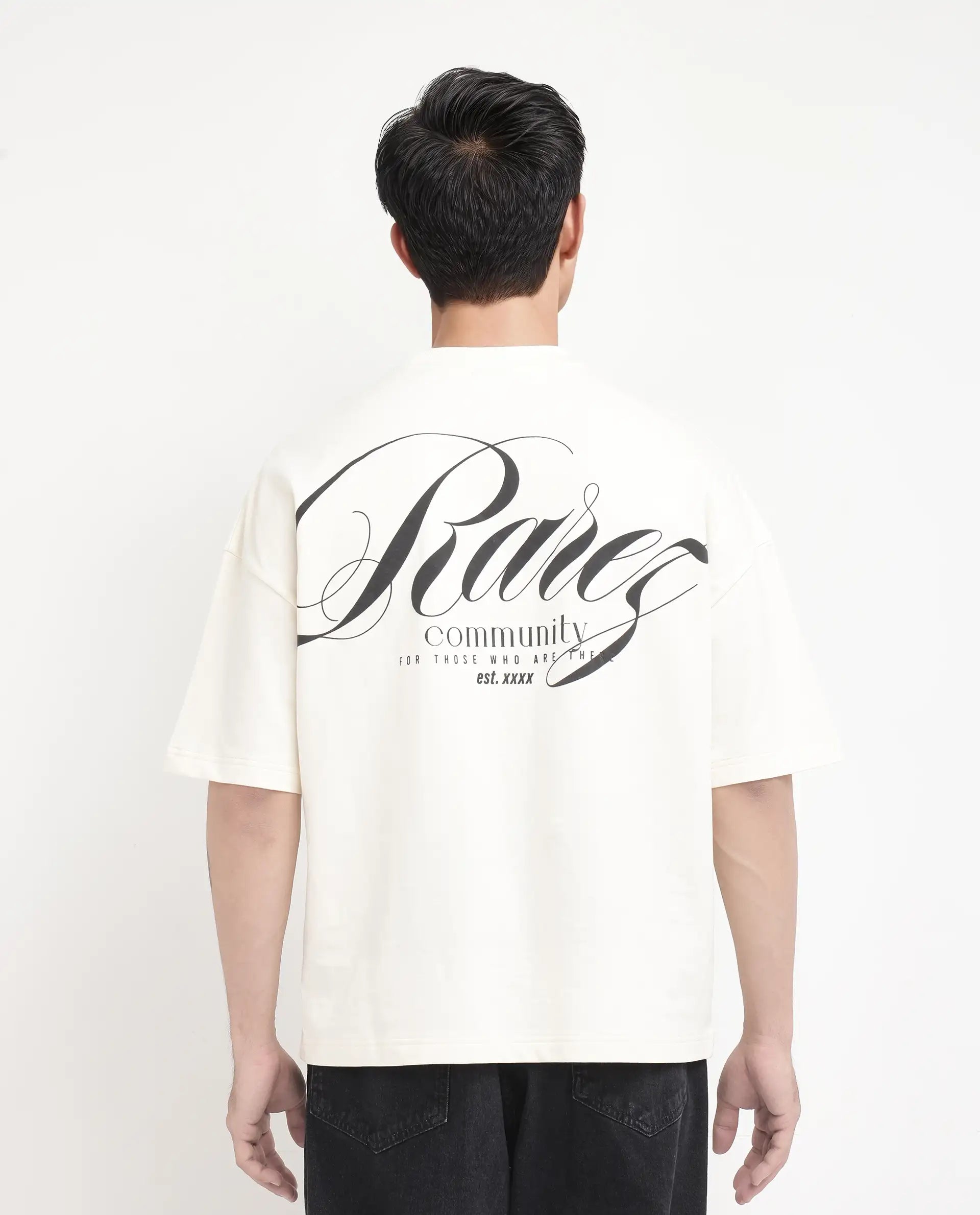 Rare Rabbit Men's Rano Off White Cotton Graphic Print Oversized Fit Half Sleeve Crew Neck T-Shirt