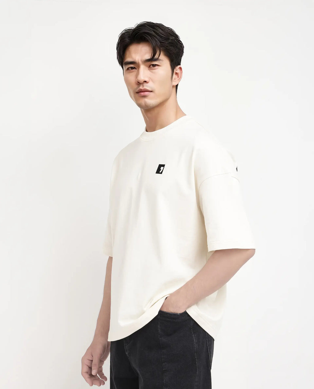 Rare Rabbit Men's Rano Off White Cotton Graphic Print Oversized Fit Half Sleeve Crew Neck T-Shirt